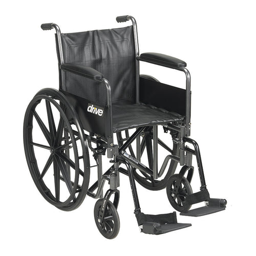 Drive Medical SSP220DFA-SF Silver Sport 2 Wheelchair, Detachable Full Arms, Swing away Footrests, 20" Seat
